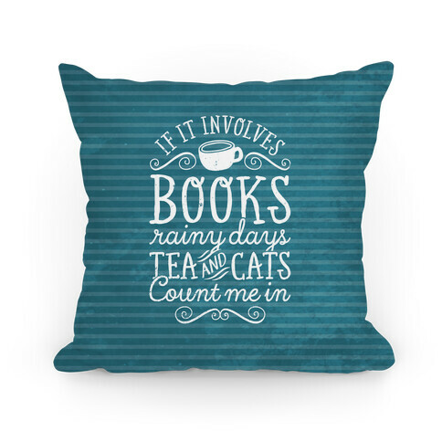 Books, Rainy Days, Tea, and Cats Pillow