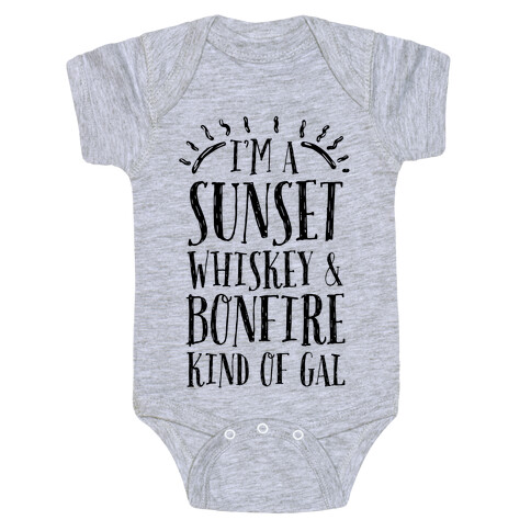 I'm a Sunset, Whiskey, and Bonfire Kind of Gal Baby One-Piece