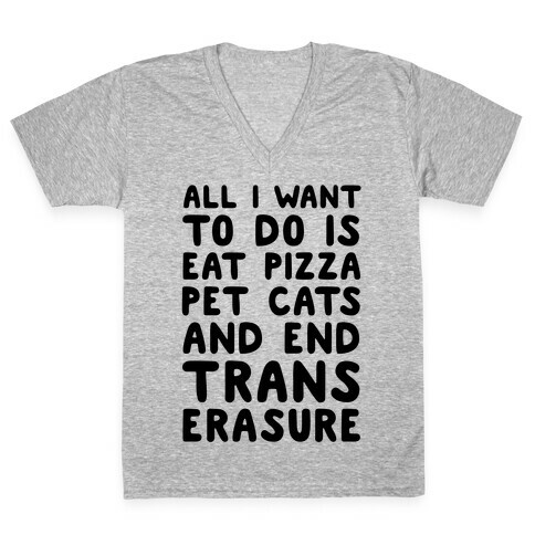 All I Want To Do Is Eat Pizza Pet Cats And End Trans Erasure V-Neck Tee Shirt