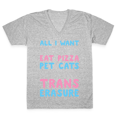 All I Want To Do Is Eat Pizza Pet Cats And End Trans Erasure V-Neck Tee Shirt