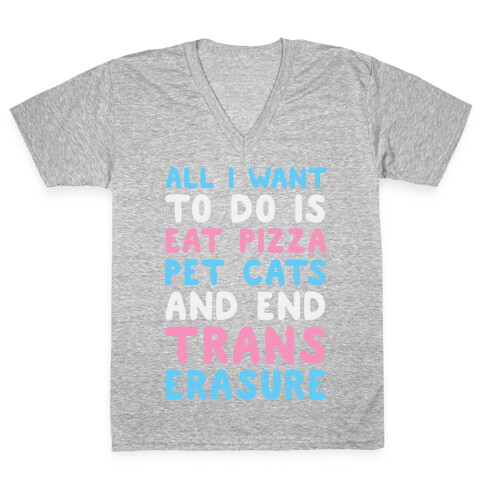 All I Want To Do Is Eat Pizza Pet Cats And End Trans Erasure V-Neck Tee Shirt