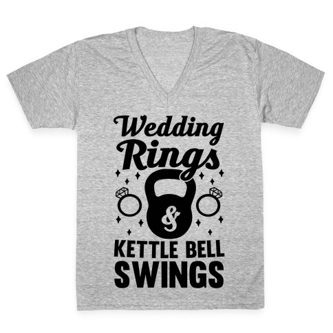 Wedding Rings & Kettle Bell Swings V-Neck Tee Shirt