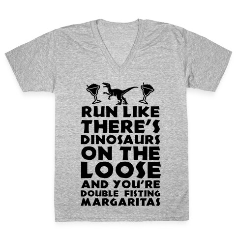 Run Like Dinosaurs are on the Loose V-Neck Tee Shirt