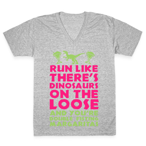 Run Like Dinosaurs are on the Loose V-Neck Tee Shirt