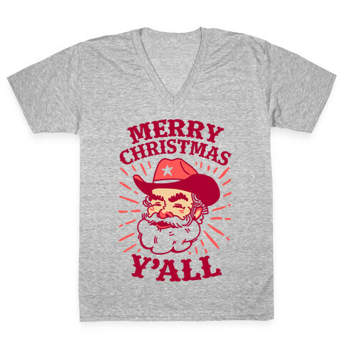Merry Christmas Y'all Santa Claus V-Neck Tee Shirt