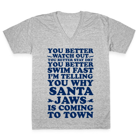 Santa Jaws Is Coming To Town V-Neck Tee Shirt