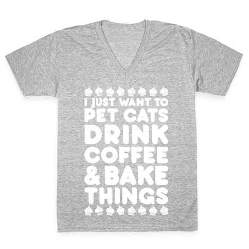 Pet Cats Drink Coffee Bake Things V-Neck Tee Shirt
