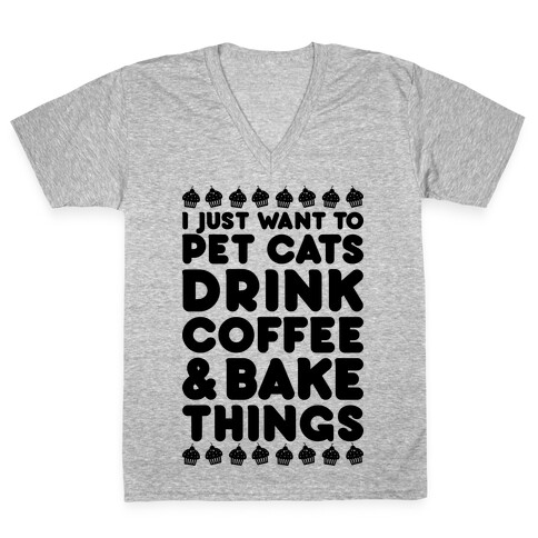 Pet Cats Drink Coffee Bake Things V-Neck Tee Shirt