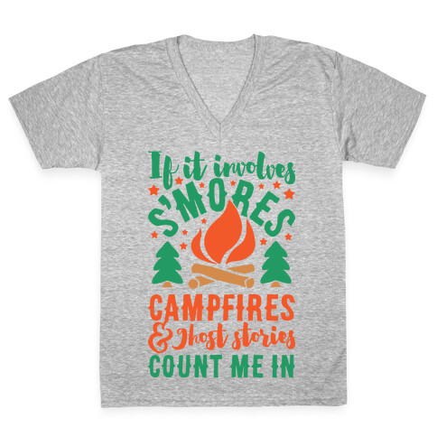 S'mores Campfires And Ghost Stories V-Neck Tee Shirt