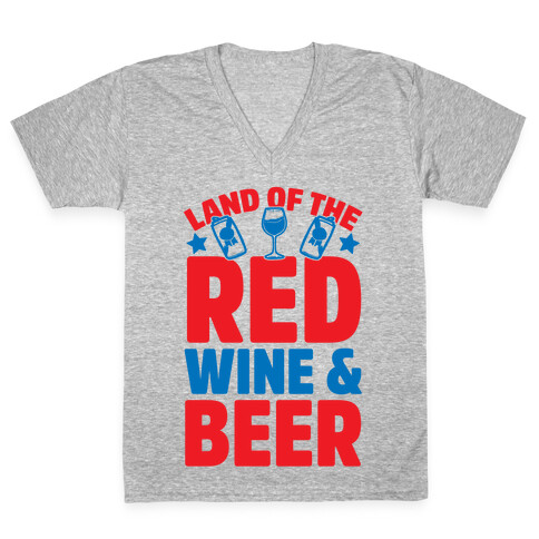 Land Of The Red Wine & Beer V-Neck Tee Shirt