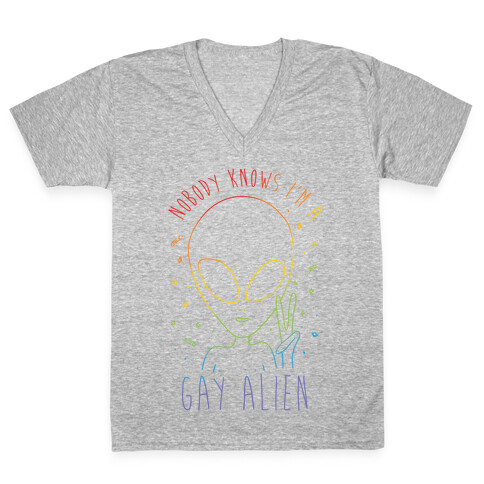 Nobody Knows I'm A Gay Alien V-Neck Tee Shirt
