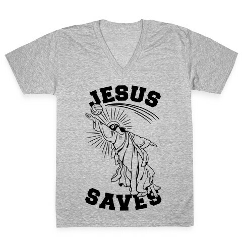 Jesus Saves (Volleyball) V-Neck Tee Shirt