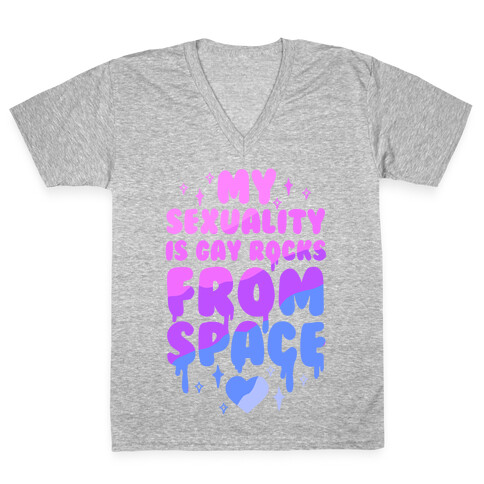 My Sexuality Is Gay Rocks From Space V-Neck Tee Shirt