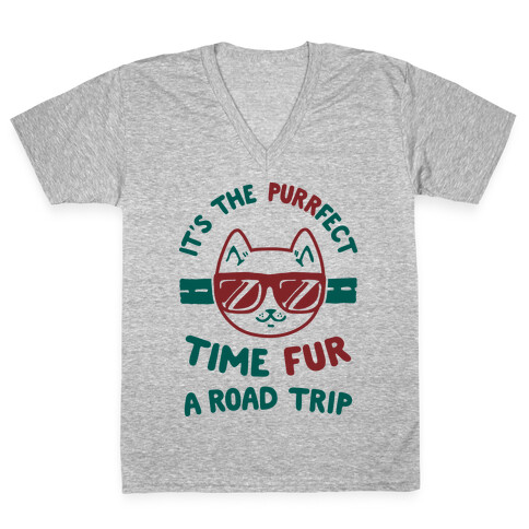 It's the Purrfect Time Fur a Road Trip V-Neck Tee Shirt