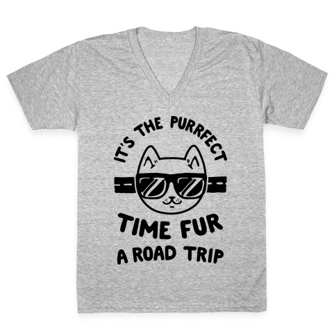 It's the Purrfect Time Fur a Road Trip V-Neck Tee Shirt