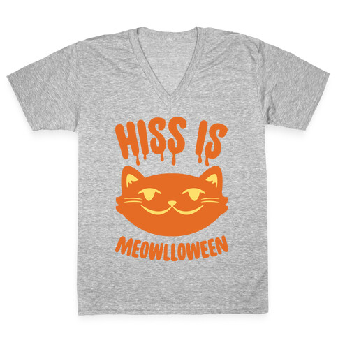 Hiss Is Meowlloween V-Neck Tee Shirt