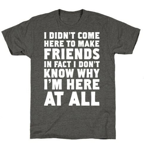 I Didn't Come Here to Make Friends in Fact I Don't Know Why I'm Here at all T-Shirt