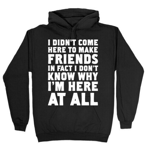 I Didn't Come Here to Make Friends in Fact I Don't Know Why I'm Here at all Hooded Sweatshirt