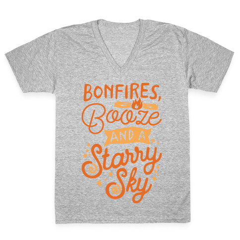 Bonfires Booze And A Starry Sky V-Neck Tee Shirt