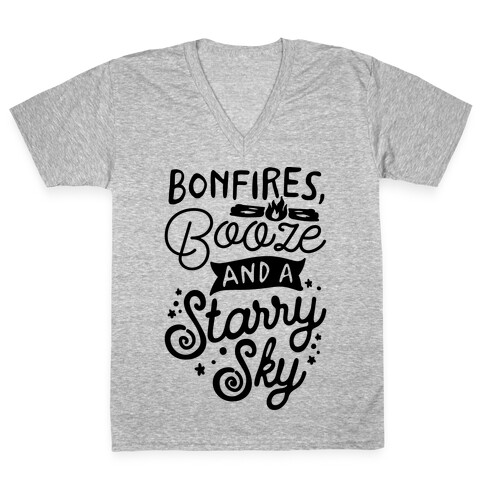 Bonfires Booze And A Starry Sky V-Neck Tee Shirt