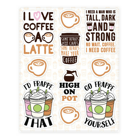 Coffee Pun  Stickers and Decal Sheet