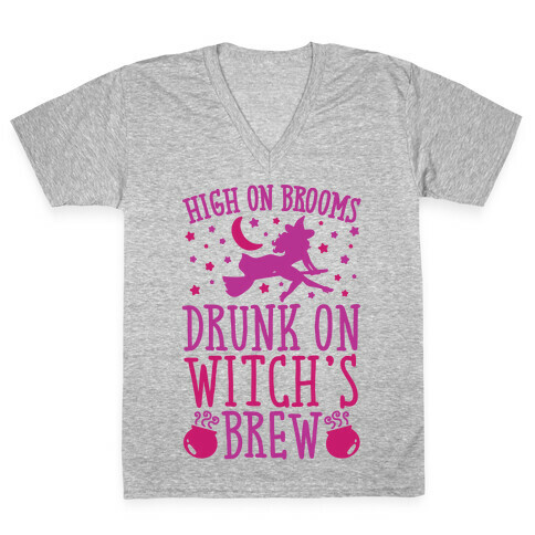 High On Brooms Drunk On Witch's Brew V-Neck Tee Shirt