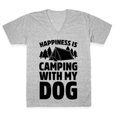 Happiness Is Camping With My Dog V-Neck Tee Shirt