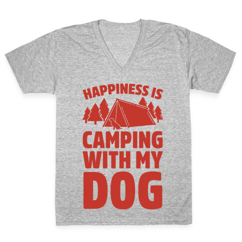 Happiness Is Camping With My Dog V-Neck Tee Shirt