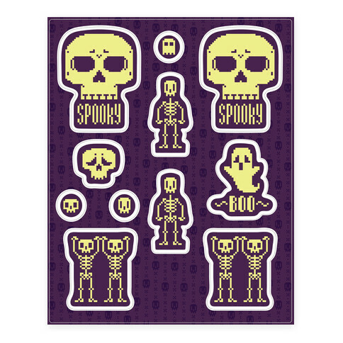 Pixel Skeleton  Stickers and Decal Sheet