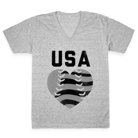 USA Baseball Love (Baseball Tee) V-Neck Tee Shirt