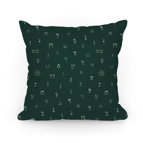 Wiccan Witchcraft Symbols (Green) Pillow