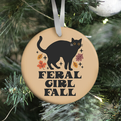 Feral Girl Fall Black Cat Ornament