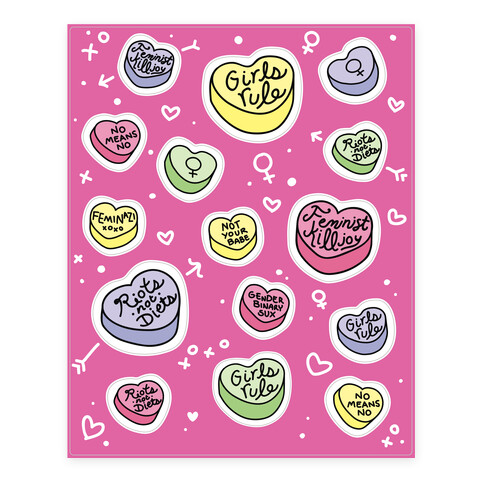 Feminist Conversation Hearts  Stickers and Decal Sheet