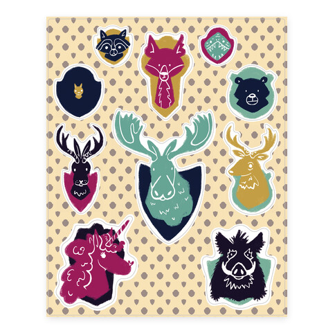 Fantasy and Woodland Faux Taxidermy Animals  Stickers and Decal Sheet
