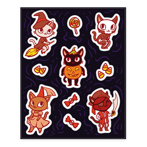Spooky Cute Cats in Halloween Costumes Stickers and Decal Sheet