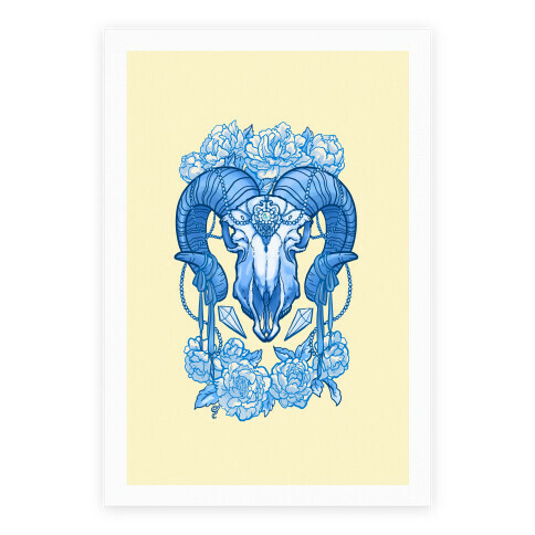 Flowery Ram Skull Poster